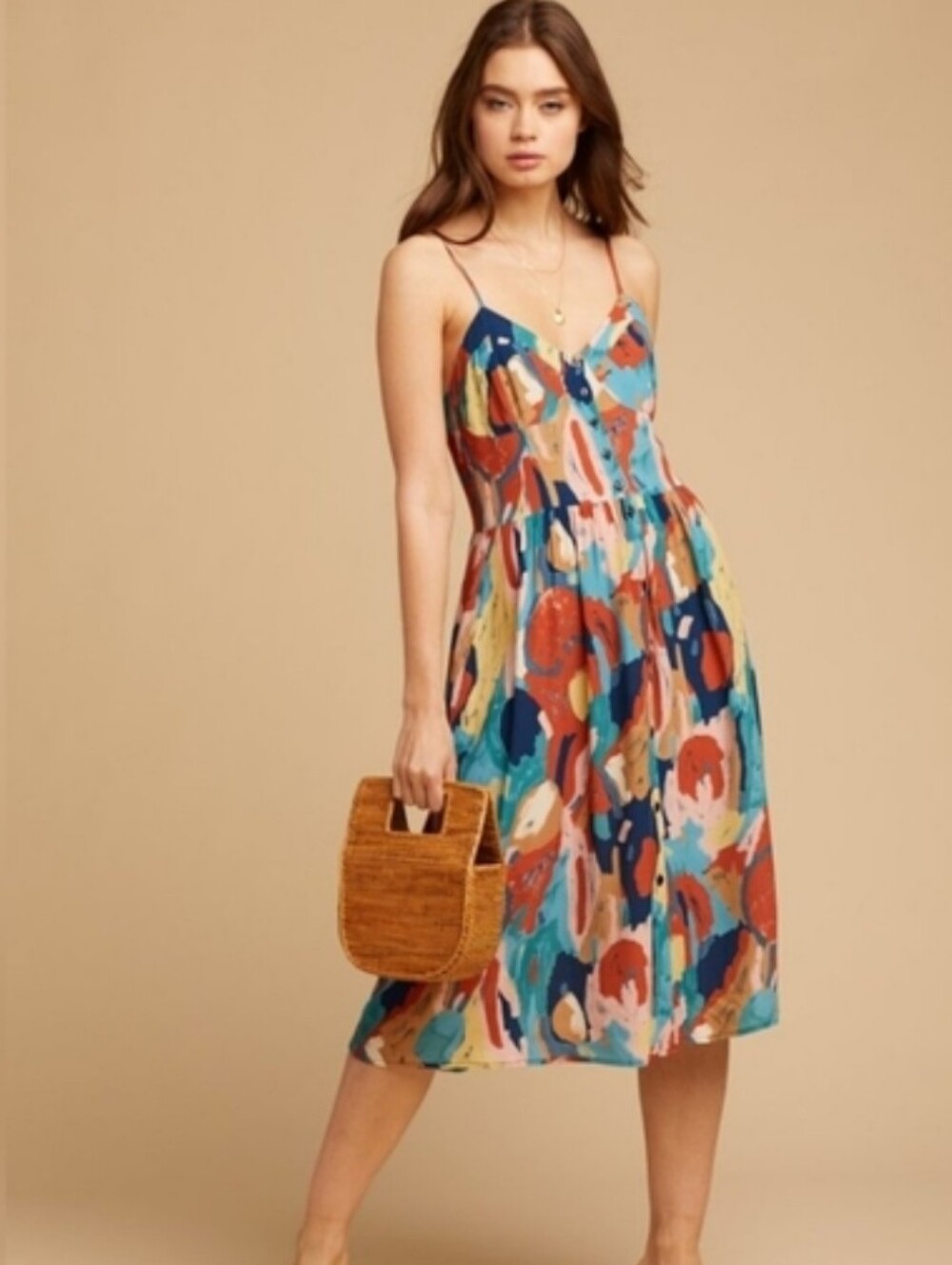 Rolla's Eve Painted Tulip Button-Up Midi Dress rust orange small